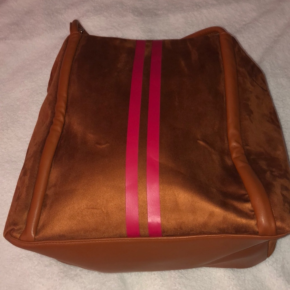 NWT- Brown suede bag with two red stripes